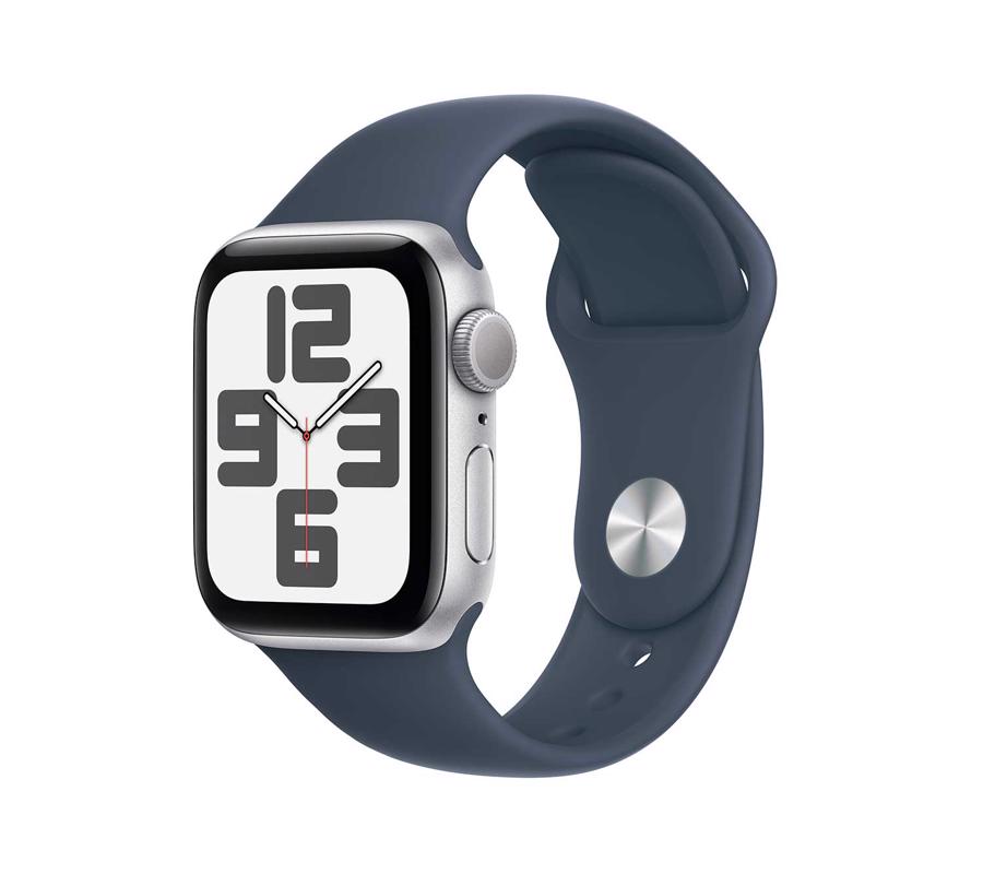 Watch :: Apple Watch SE :: Apple Watch SE GPS 44mm Silver Aluminium Case  with Storm Blue Sport Band